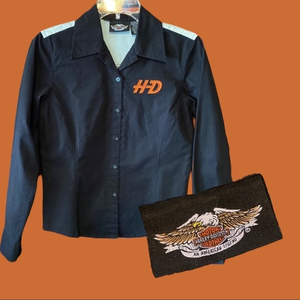 Harley-Davidson Women's Black and White Button-Down Shirt